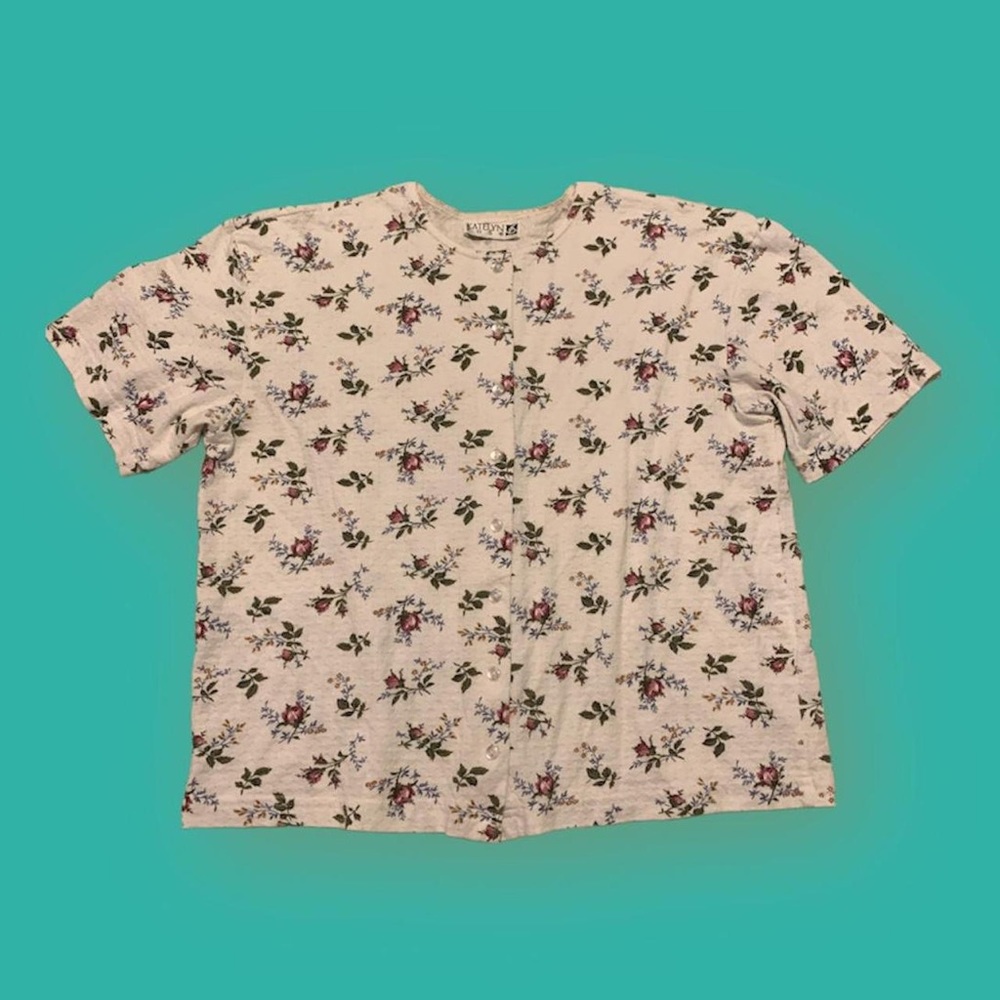 White & floral button down crop top